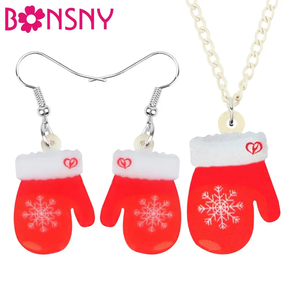 Bonsny акриловые рождественские снежинки перчатки Ювелирные наборы ожерелье