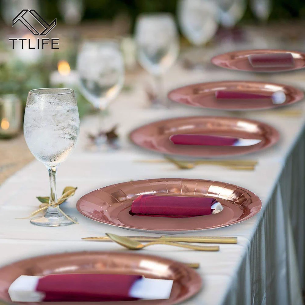 146 шт Вечерние одноразовые столовые приборы цвета розового золота шампанского
