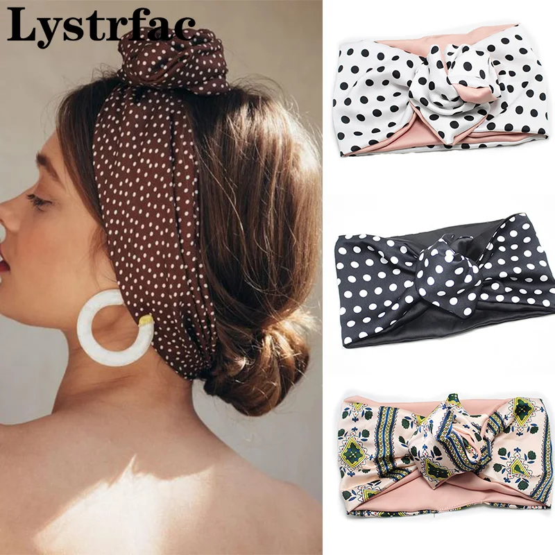 

Lystrfac Vintage Dot Printing Headband Women Turban Bandana Wire Hair Band Adjustable Multi Use Headdress Hair Accessories