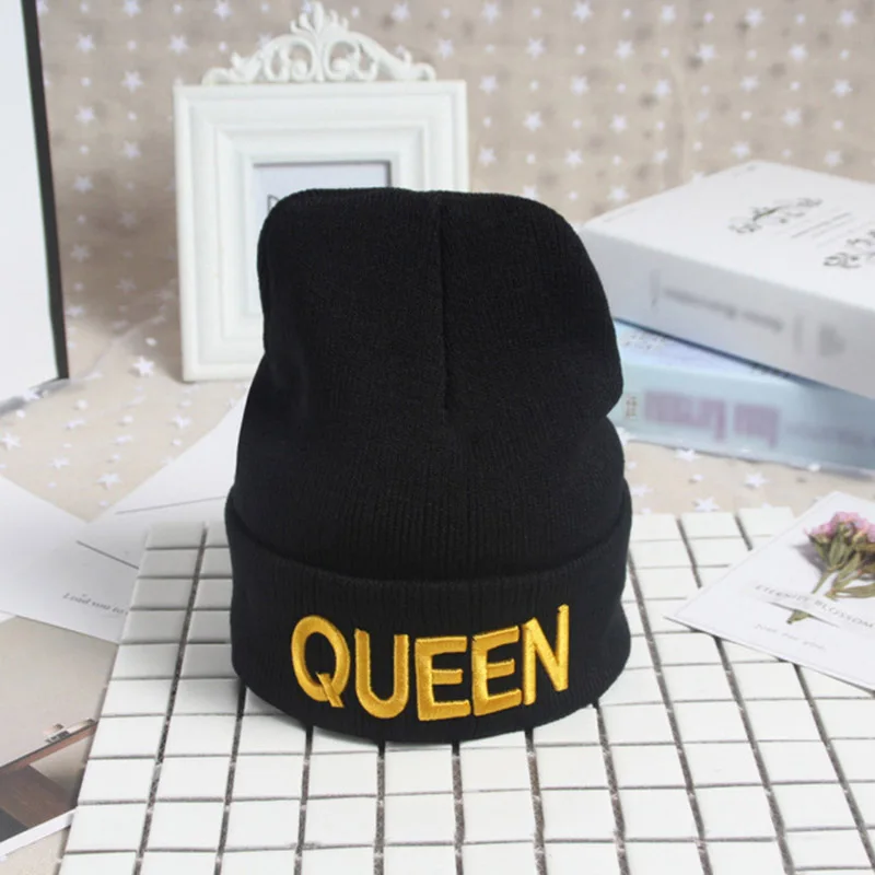 

Winter Warm Skullies Beanies Knit KING QUEEN Hat Skullies Bonnet Hats For Men Women