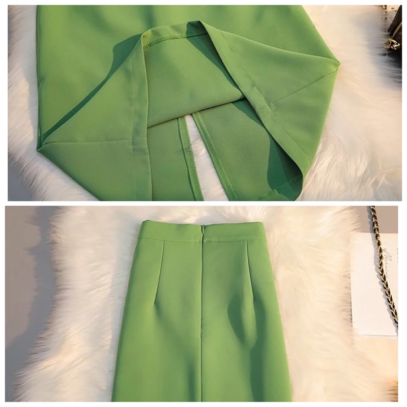 

Midi Multicolor Solid Women Summer Straight Skirt Mid-Calf Korean Fashion Casual Green Black Skirt Y2k Runway 2021 Vintage Cute