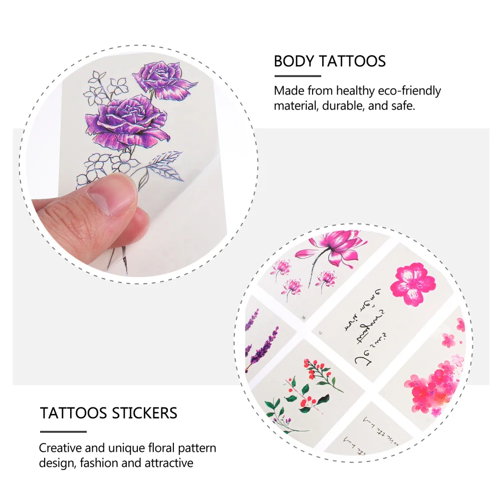 

60 Sheets Temporary Tattoos Stickers Chic Flower Pattern Decals Body Sticker