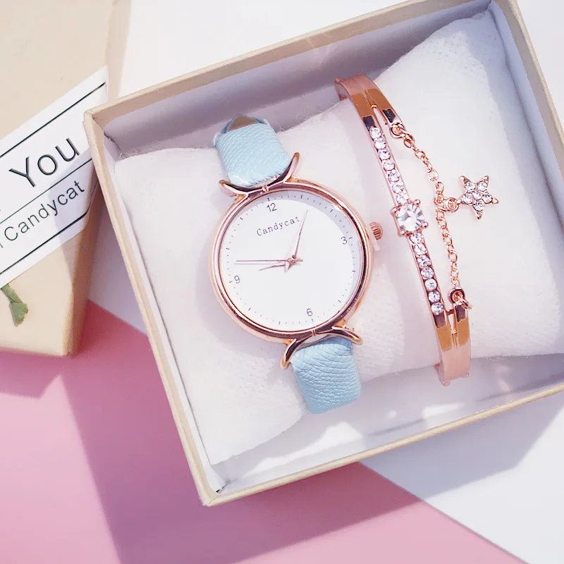 

No box Fashion Simple Women Bracelet Watches Casual Leather strap Ladies Wrist Watch With Bracelet Set Quartz Wristwatch Female