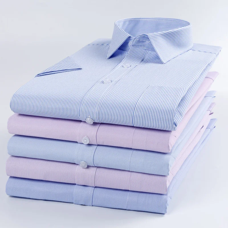 Мужская рубашка в Вертикальную Полоску с коротким рукавом для лета легкая уходе
