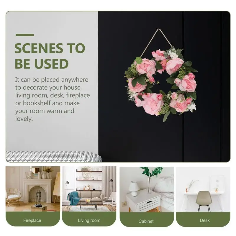

1pc Simulated Flower Wreath Decorative Wreath Hanging Wreath for Decor (White)