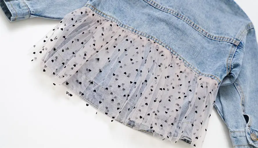 

Children mesh patchwork denim jacket 2021 spring autumn new fashion hole cowboy coats kids outerwear tops baby girl jacket wz14
