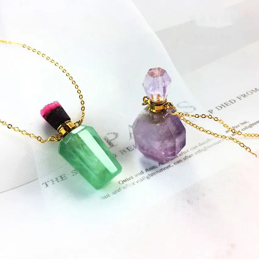 Натуральный камень подвеска в виде бутылочки парфюма ожерелье эфирное масло