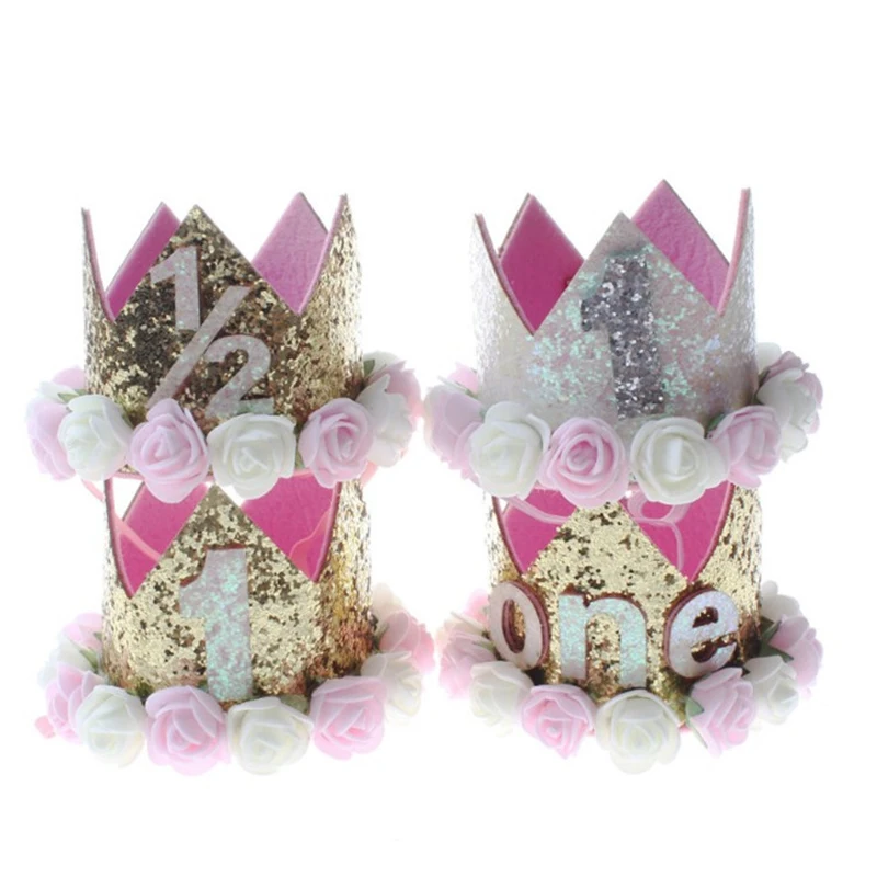 Baby 1st Birthday Party Decoration Banner Hats Gold Silver Princess Crown Shower Decorations Supplies | Дом и сад