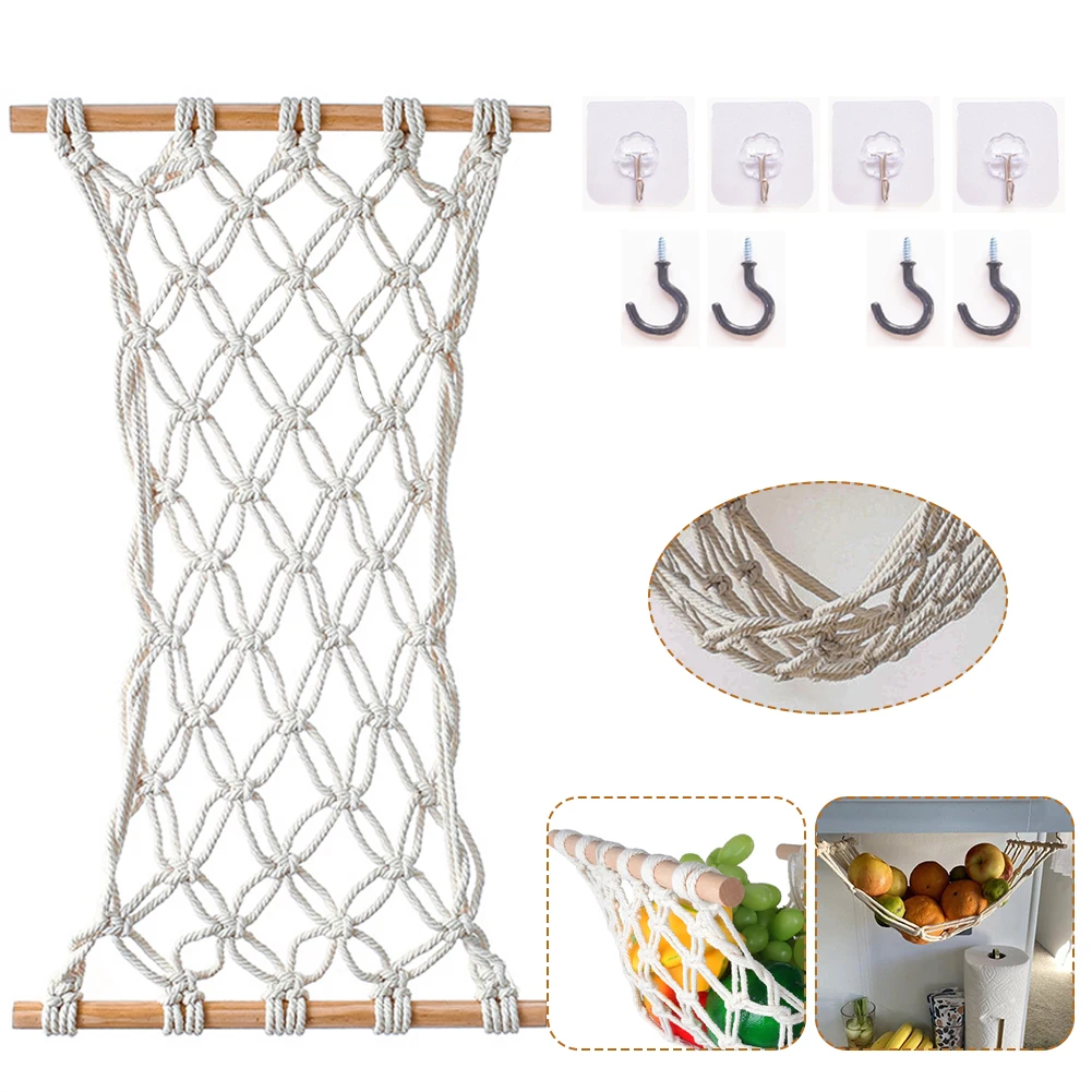 

Fruit and vegetable storage net bag kitchen cabinets food hammock with 8 hooks
