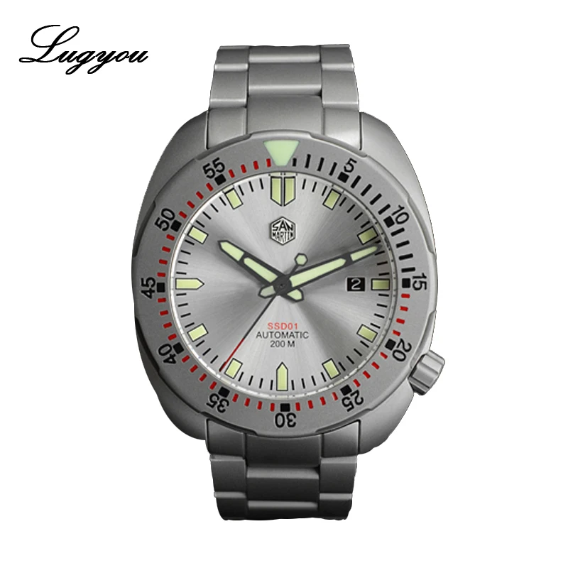 Silver White PT Lugyou San Martin Diver Мужские часы механические из нержавеющей стали Пескоструйный сапфир 20 АТМ водостойкий металлический браслет - Цвет: Silver White PT