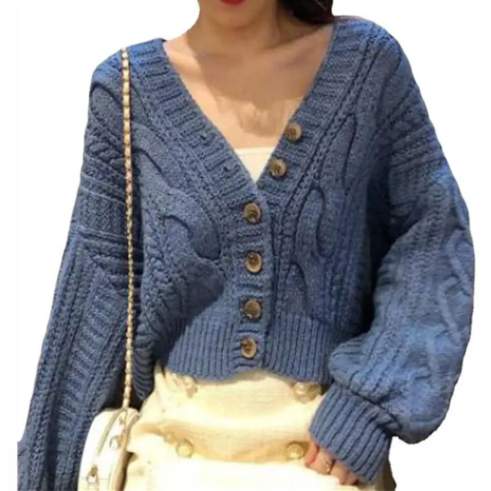 Однотонный кардиган Осенний вязаный свитер женская трикотажная одежда с длинным