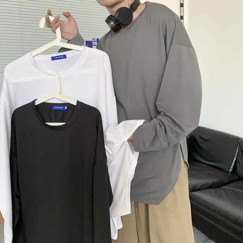 Новинка весна-осень 2021 Популярная свободная однотонная простая футболка с