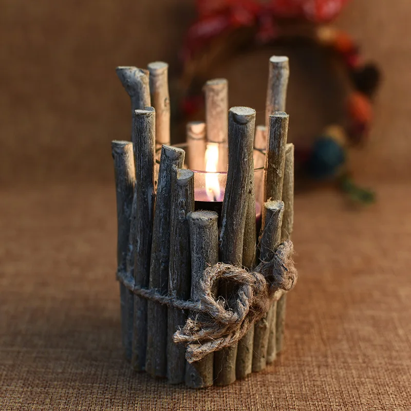 

Christmas decoration retro candle holder home decoration candle holder creative props pen holder wooden crafts wholesale