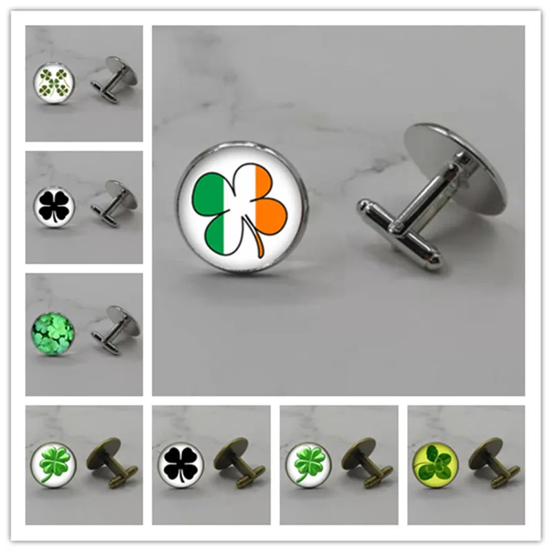 Ирландский Luck жених Свадебные манжеты Клевер ретро запонки рубашка бренд