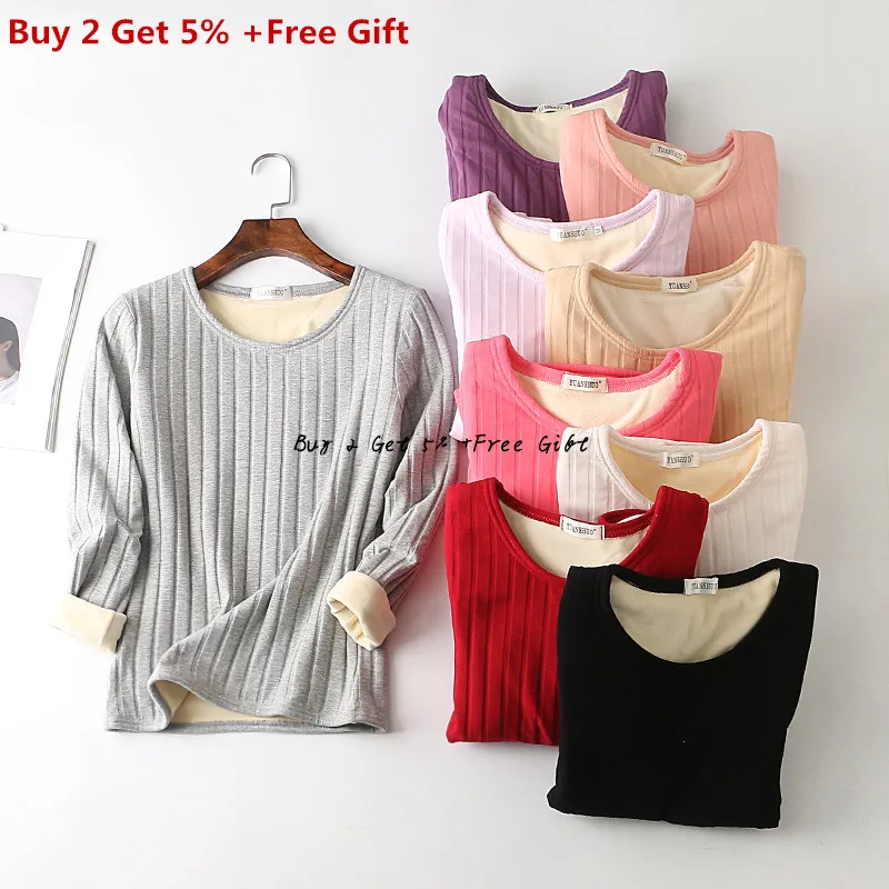 Женская Толстая зимняя футболка с длинным рукавом и бархатной