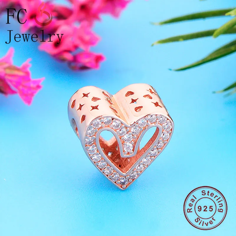 

FC Jewelry Fit Original Pan Charms Bracelet 925 Silver Rose Gold Double Hand Made Heart Bead Mother Wedding Berloque 2020 New