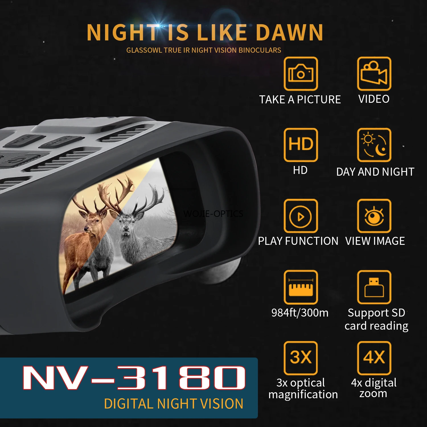 

Digital Night Vision BINOCULAR NV3180 IR LED Camorder 3X Zoom Mini Night Vision Device for thermal imager nighthunting