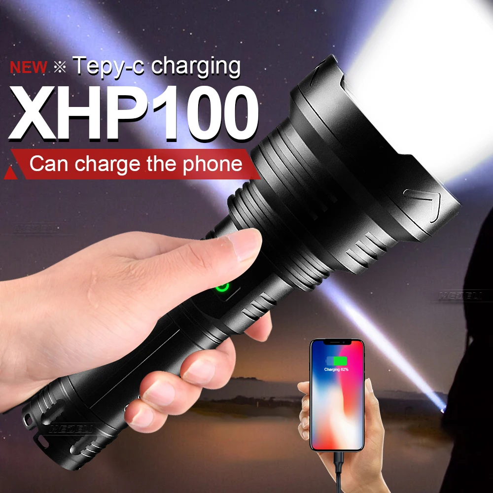 Самый мощный XHP100 тактическая светодиодная вспышка светильник 18650 usb