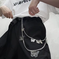 punk hip hop multilayer pants chain metal butterfly pendant men women trousers chain keychains fashion jewelry