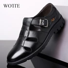 Сандалии мужские из натуральной кожи, Уличная Повседневная обувь для пляжа, римские туфли, размера плюс 38-46