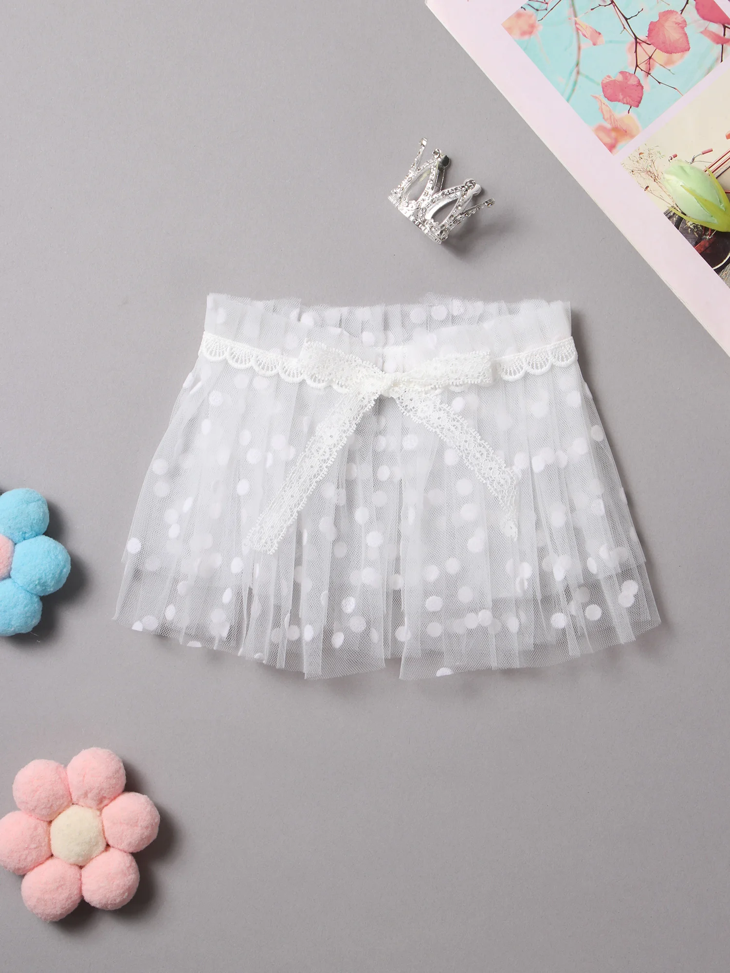 

Юбка для маленьких девочек, кружевная сетчатая юбка с принтом в горошек, на бретельках, со шнуровкой и маленькой короной, головной убор для м...