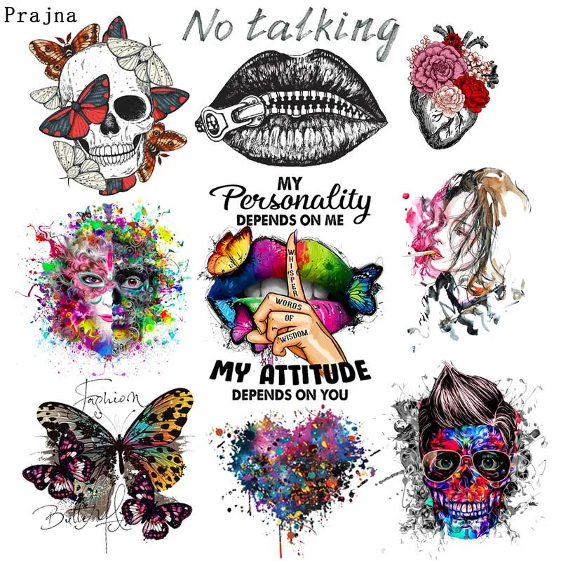 

Butterfly Lips Patch Iron On Patches Colorful Punk Skull Patches Thermal Appluque Iron-On Transfers For Clothing Sticker DIY