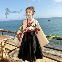 japanese dress kimono costume woman skirt asian femal clothing lady yukata haori tops print kawaii clothes girls party robe sets
