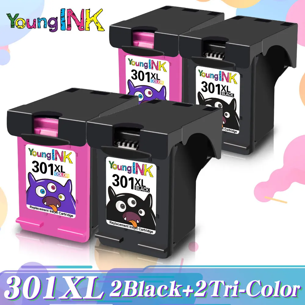 

4 Pcs youngink Ink Cartridge Remanufactured replacement For HP 301 HP301 XL Deskjet 2542 2543 2544 2546 2547 2548 2549 printer