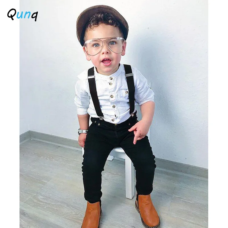 

Qunq/костюмы джентльмена для мальчиков белые блузки и штаны детская одежда из 3 предметов для мальчиков, новинка 2021 года, комплект одежды для м...