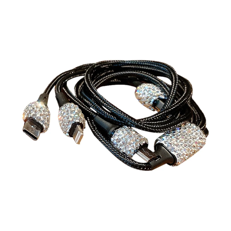 Sparkling Diamond 3in1 Iphone Android Type C Cable Fast Charging Data Cord Charger for IPad Phone Cables 1.2M USB Charge Wire | Дом и сад