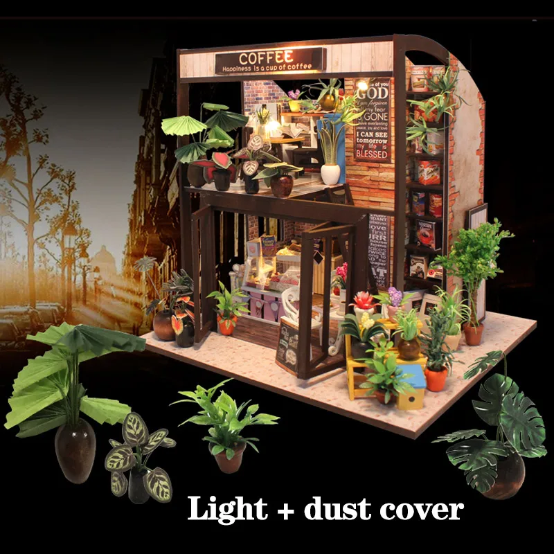 

Miniature DIY Coffee House Time Travel Dollhouse With Furnitures Wooden House Toys For Children Birthday Gifts