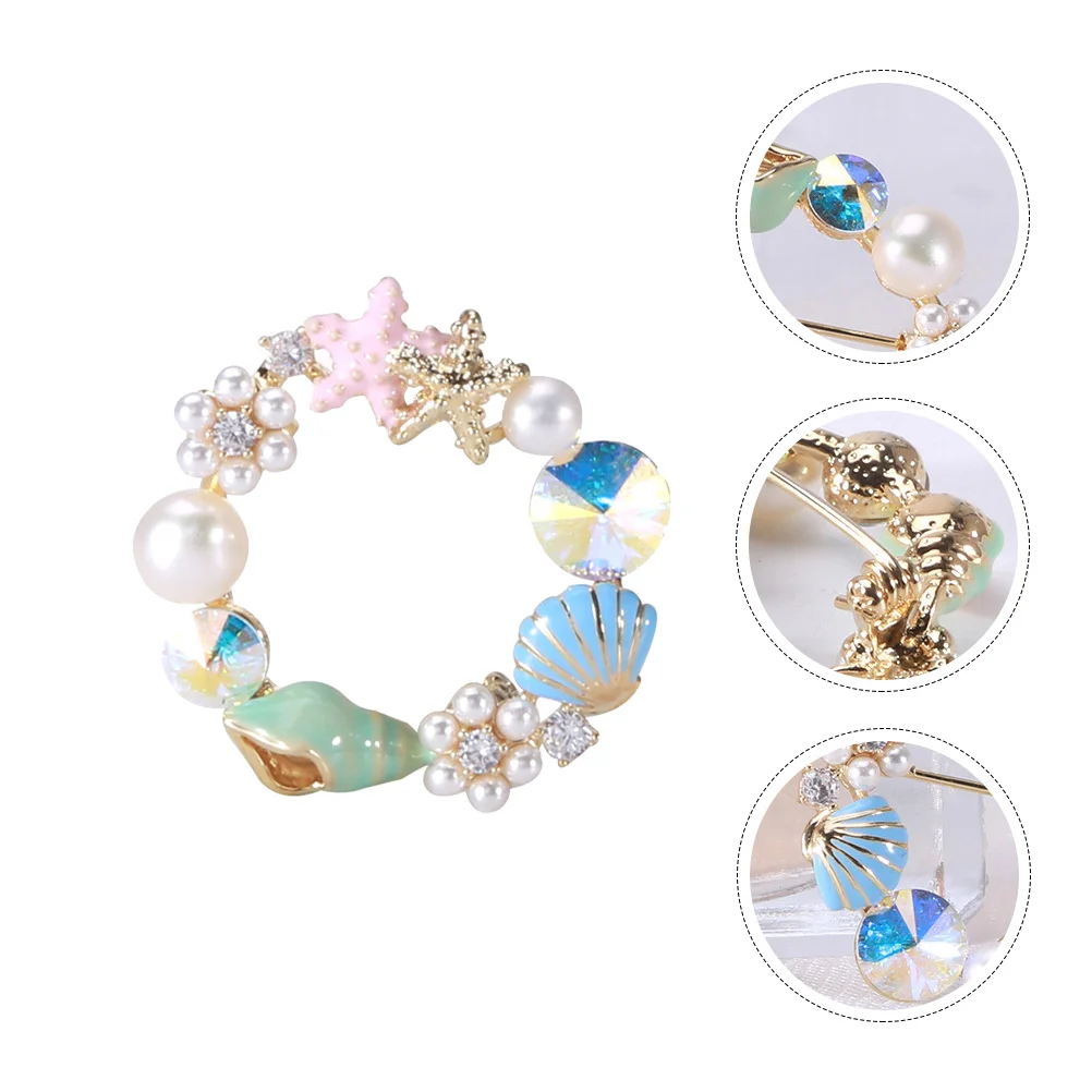 

1PC Sea Star Conch Pearl Inlaid Brooch Creative Drip Oil Breastpin Girl Brooch
