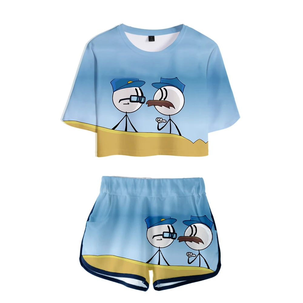 

Henry Stickmin 3D Printed Two Piece Set Fashion Summer Short Sleeve Crop Top+Shorts Hot Sale Streetwear Clothes