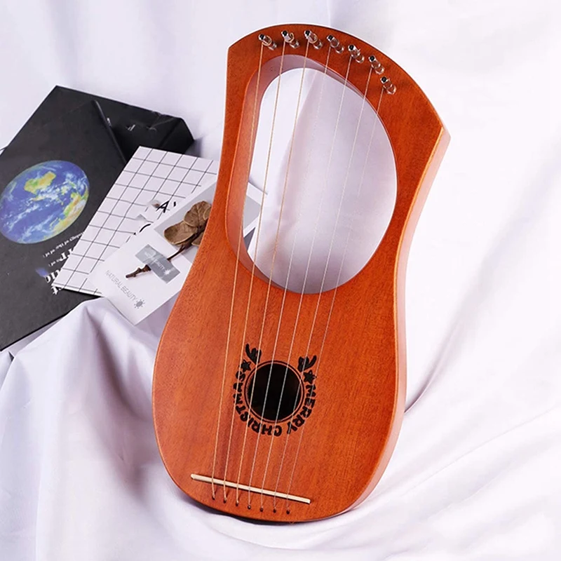 

Lyre Harp 7 Metal String Harp Heptachord Mahogany Lye Harp with Tuning Wrench,for Music Lovers Beginners Kids Adult