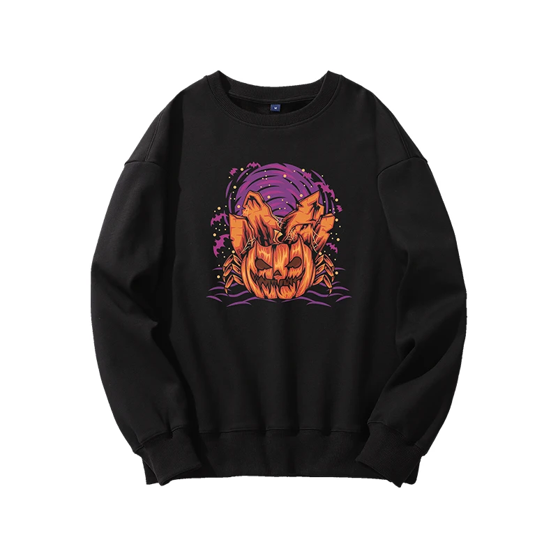 

Winter cotton hooded pullover pocket black round neck street-chic printed Euro-American zipper hoodie