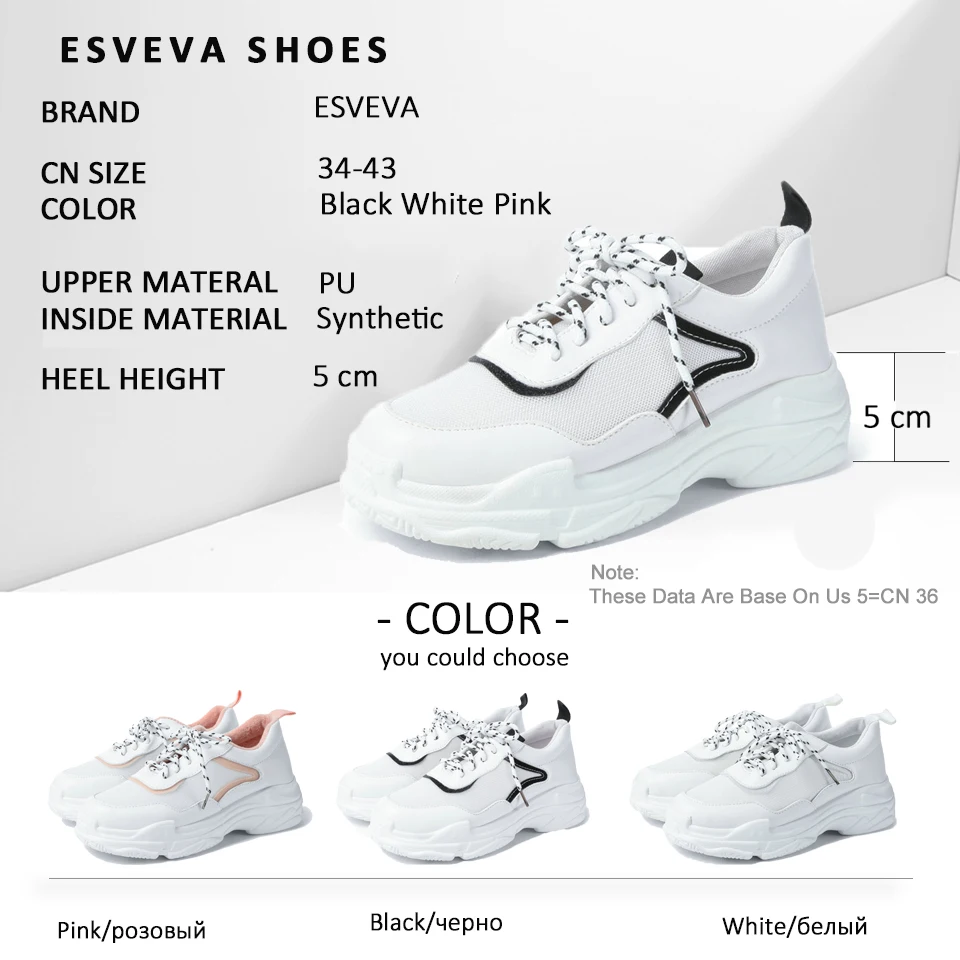 

ESVEVA 2020 Women's Vulcanize Shoes PU Lace Up Platform Women Sneakers Fashion Casual Sneakers Women Round Toe Shoes Size 34-43