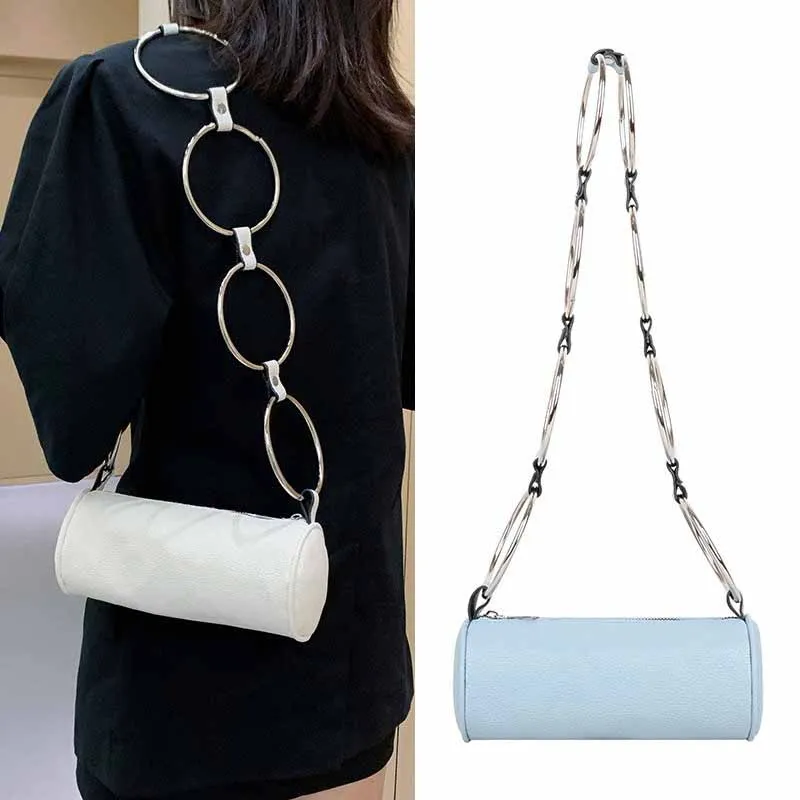 

Модная сумка через плечо с металлическим кольцом, женские сумки-мессенджеры в форме цилиндра для женщин, однотонные маленькие круглые сумк...