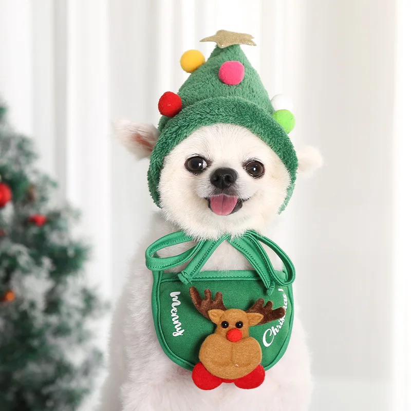 

Dog cat pet Christmas hat saliva towel bib teddy method bucket commanding, autumn and winter clothes to dress up items