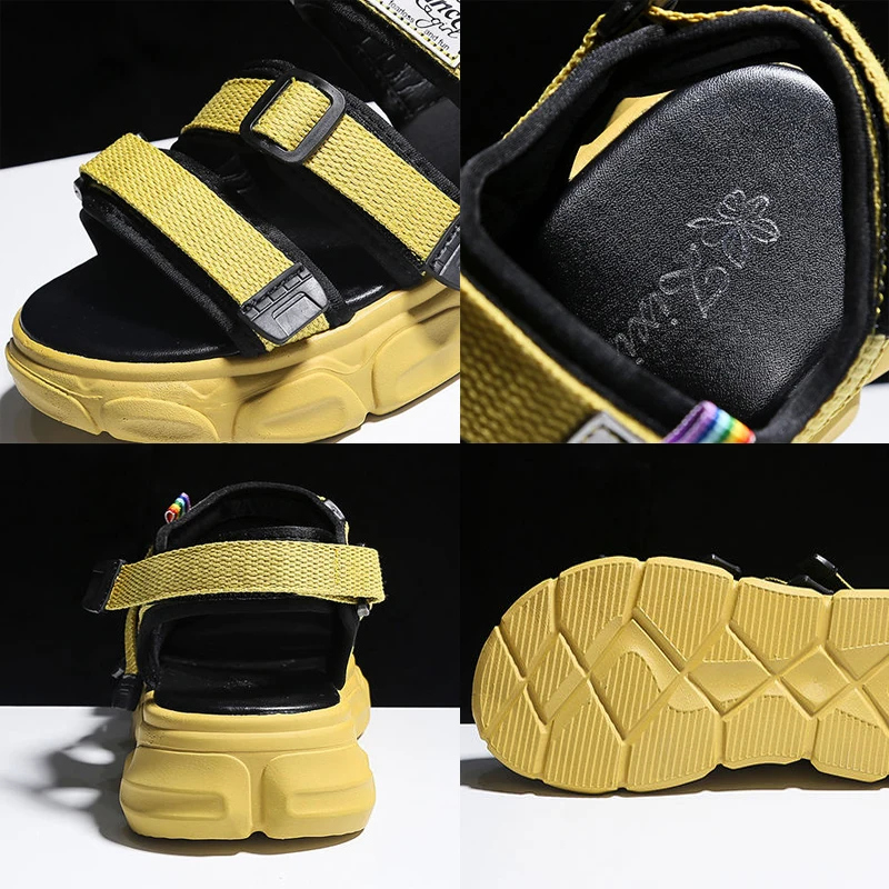 

Patchwork Sewing Hook & Loop Thick Bottom Beach Shoes Open Toe Non-Slip Rubber Bottom Hollowed Sandals Designer Woman Shoes