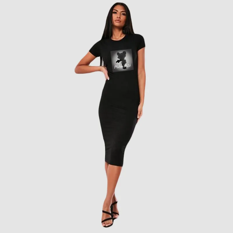 

Disney Sexy Dresses Mickey Mouse Silhouettes Printing Robe Femme Bodycon Slim Dress Vintage Tunic Party Graphic Vestidos 2021