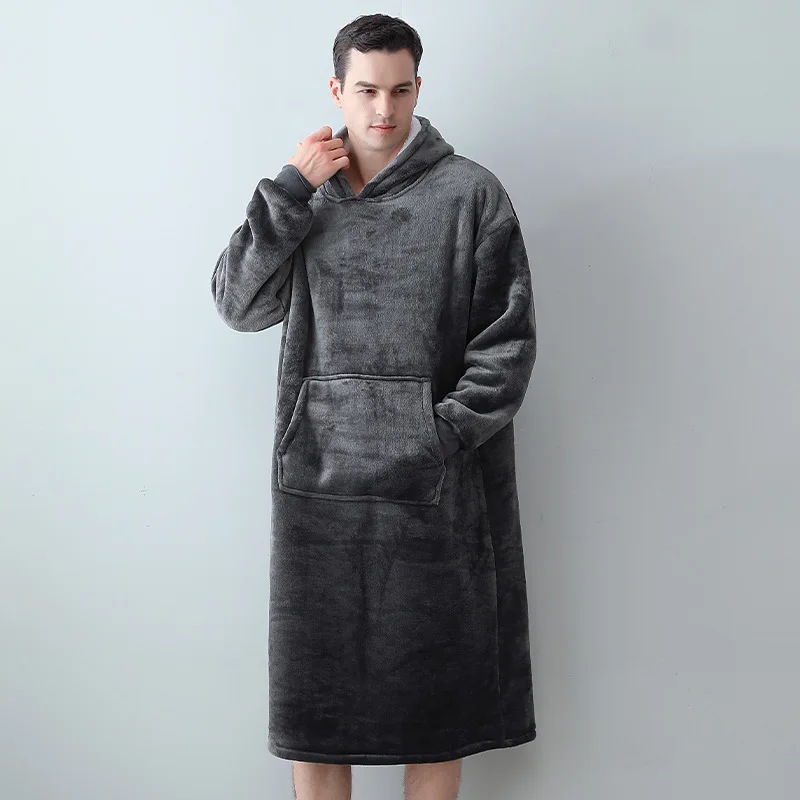 Пуловер с капюшоном свитшот для мужчин Осень-зима теплая Пижама банный халат