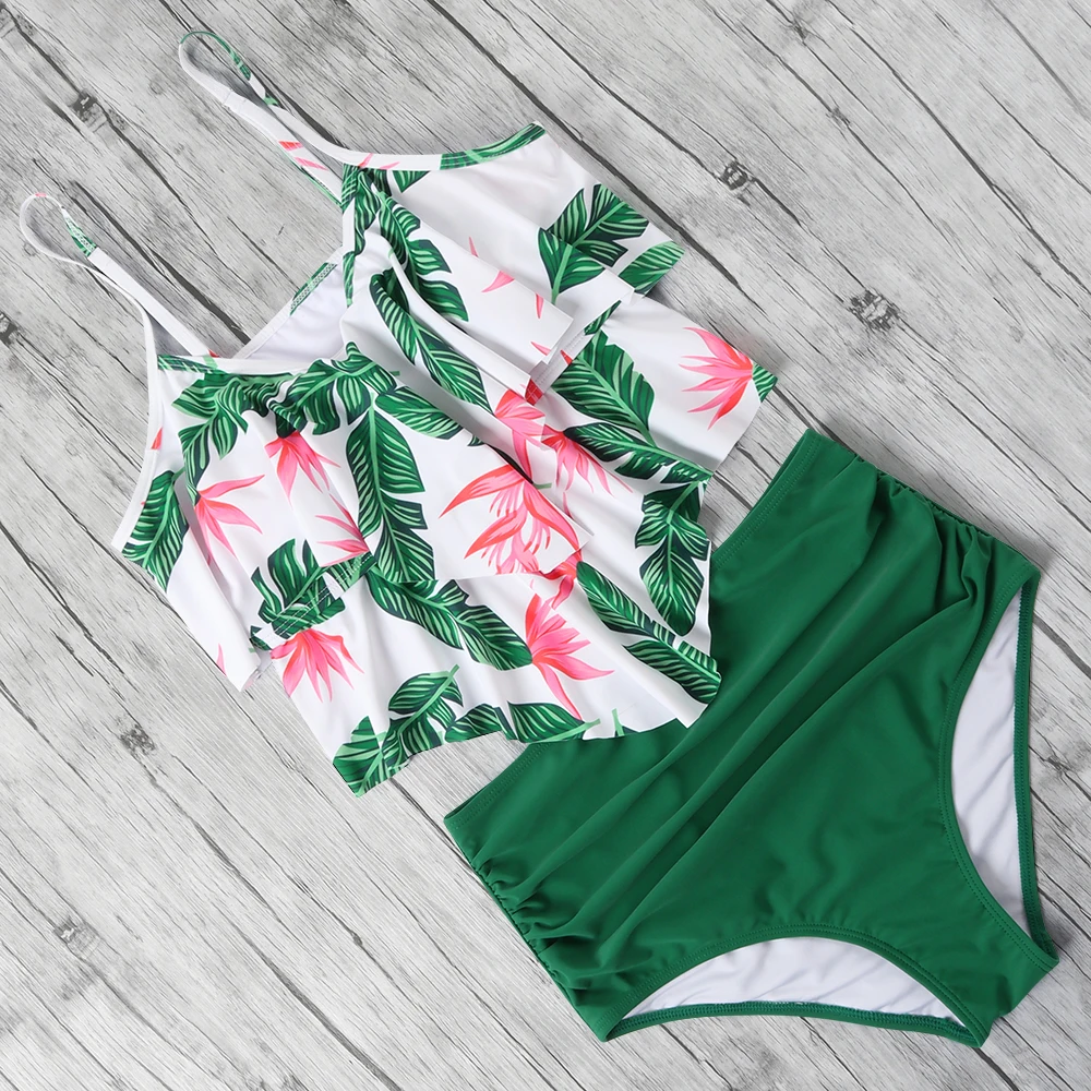 Женский купальник с оборками бикини высокой талией и цветочным принтом 2020 |