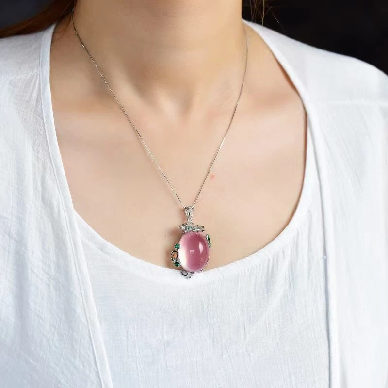 

Genuine Natural Pink Rose Quartz Star Light Pendant Necklace 39.7*25.9*14.9mm Women Men Water Drop Star Light Jewelry AAAAAA
