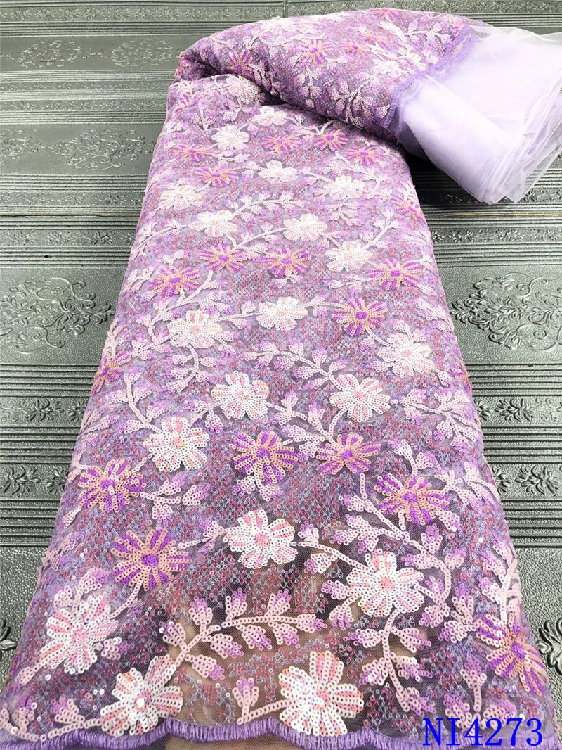 

African Lace Fabric 2020 High Quality Sequins Lace French Net Lace Tulle Mesh Fabrics Lace Wedding Fabrics Sewing NI4273-3