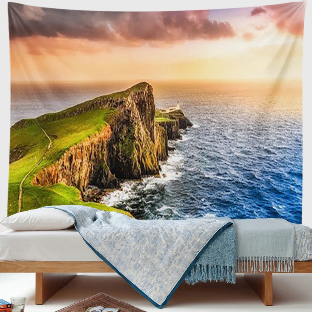 

Natural Landscape Tapestry Seaside Cliff Ocean Sunshine Tropical Modern Art Wall Hanging Boho Home Decor Picnic Mat Carpet Gifts