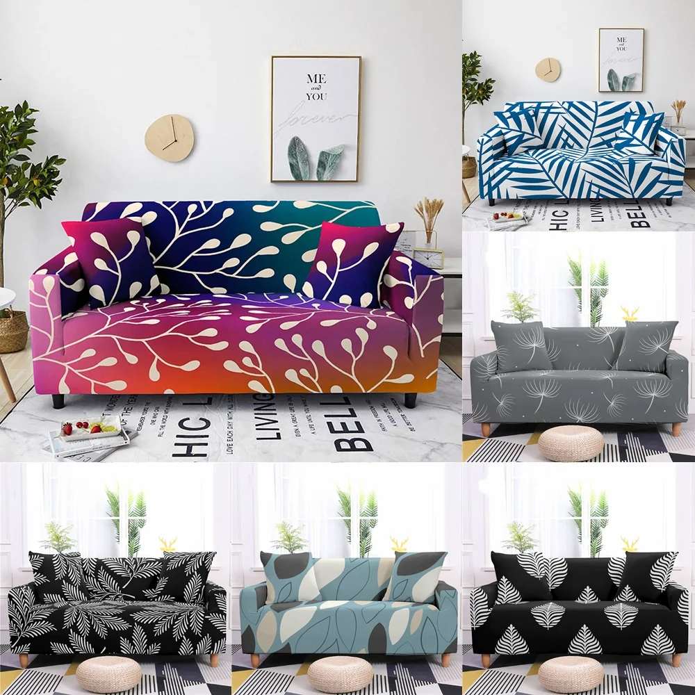 

Leaves Printed Elastic Sofa Cover L Shape Corner With Armrest 1/2/3/4 Seater For Living Room Chaise Longue Sectional Couch Case