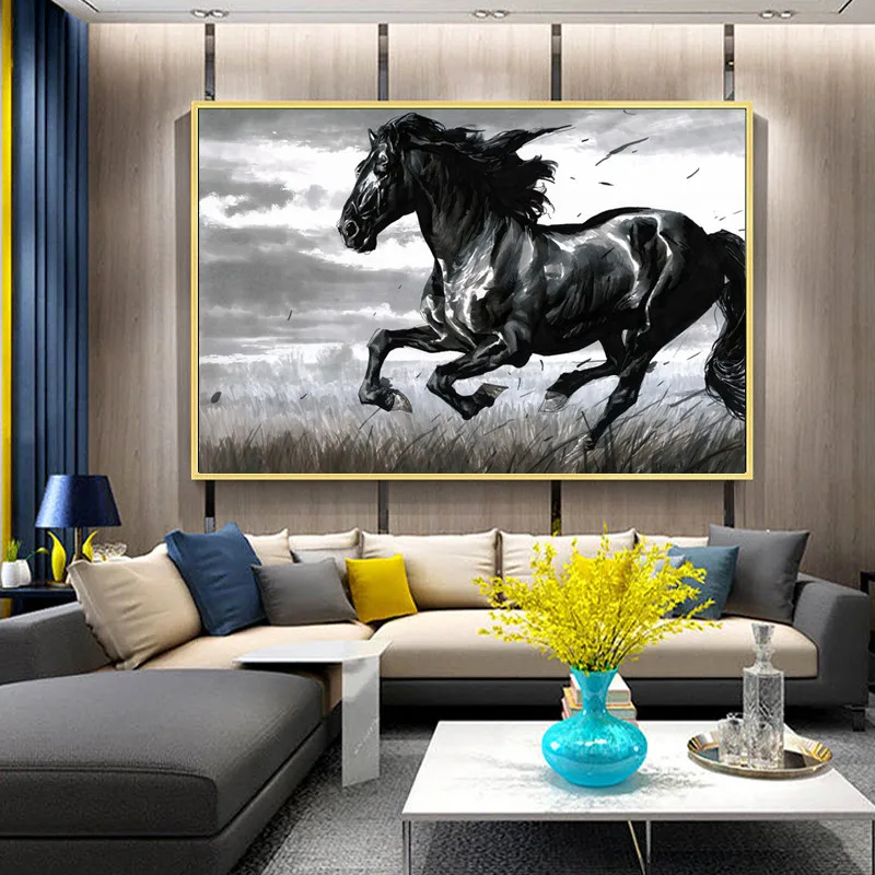

Black White Horses Picture Modern Home Decoration Canvas Painting Wall Art Mural For Living Room Bedroom Dining Bar Decor