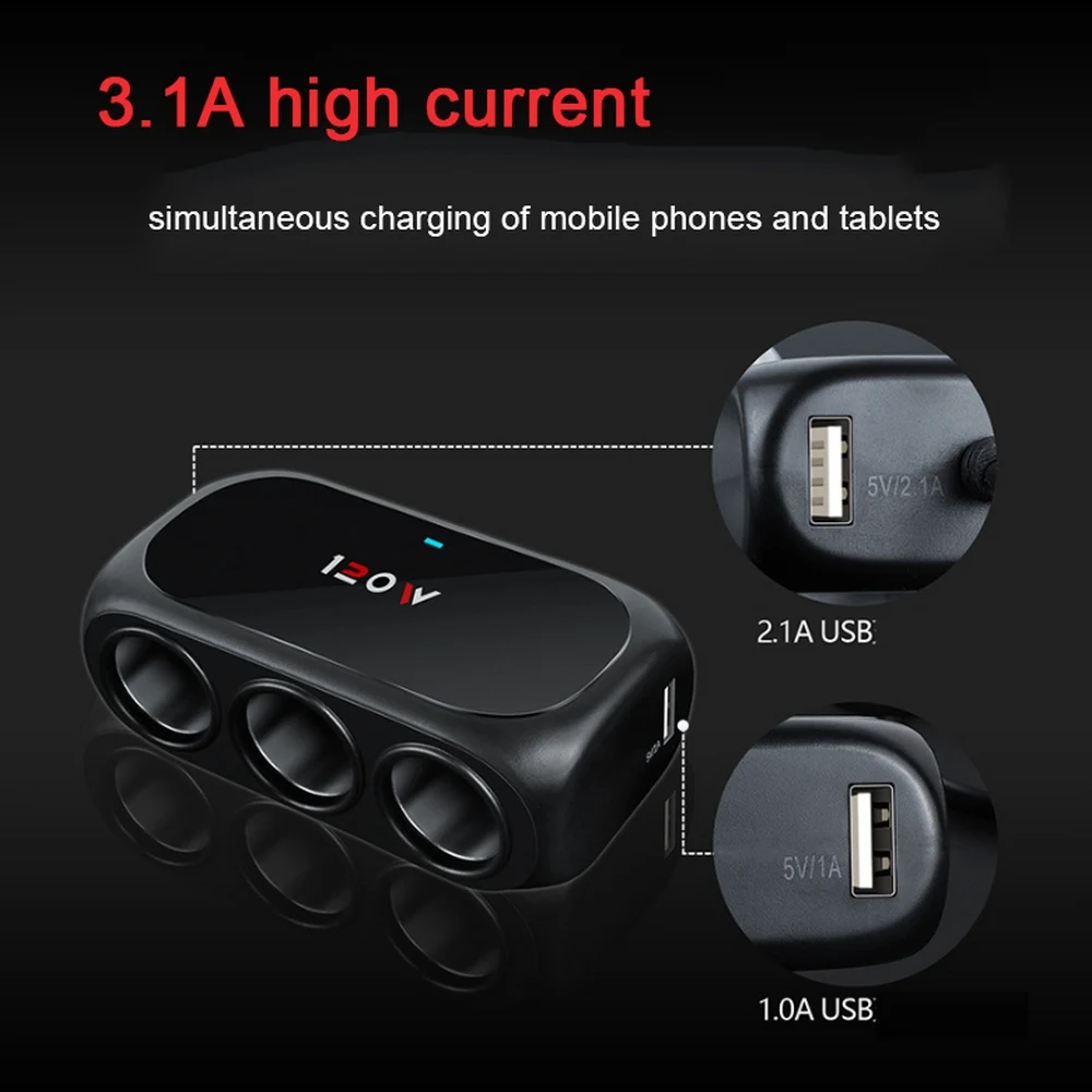 Автомобильное зарядное USB-устройство для прикуривателя 12-24 В 3 порта 1 А |