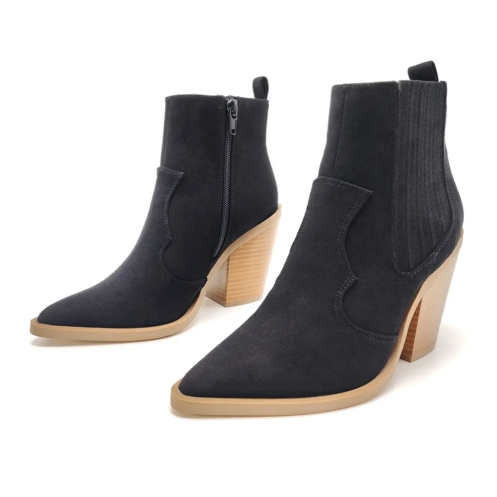 Женские ботинки до середины икры с острым носком на молнии из искусственной кожи