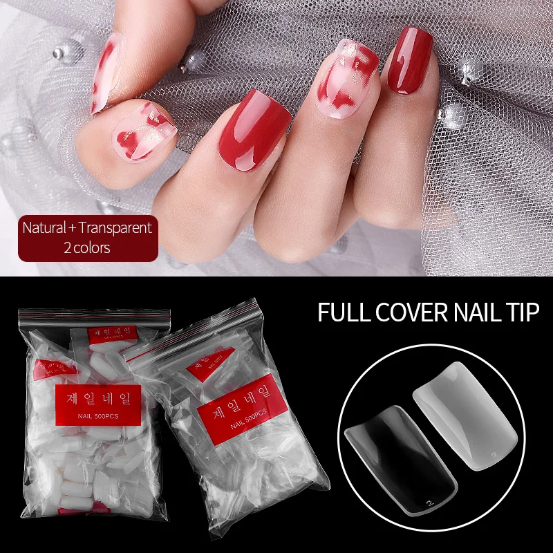 

500pcs/bag Clear Natural Full Cover Nail Tips Long Extension Fake Nails Art Tips False Nail Artficial Nails Fingernails Tips